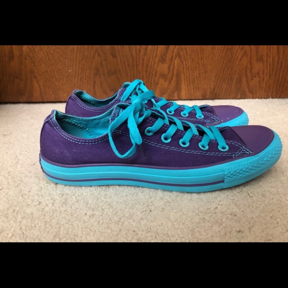 Blue and purple converse